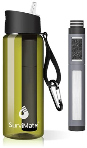 SurviMate Bottiglia d'acqua filtrata ultra filtrata, 0,01 μm, portatile, con filtraggio a 4 fasi, per sopravvivenza, campeggio, escursionismo, escursioni, bevande, emergenze