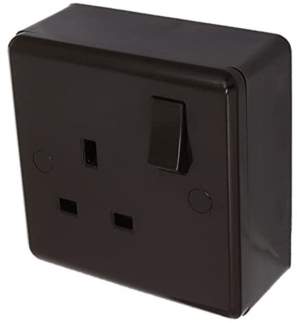 Art Deco Emporium Single Wall Socket on a 25mm Wall Pattress in Vintage Period Style Bakelite Dark Brown Part of the New eXalt V2.0 Brand. Standard UK 13amp Single Plug Socket on Single Mount