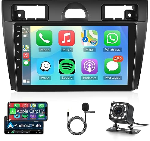 2G+32G Android Autoradio per Ford Fiesta MK VI Mk5 2002-2008 con Carplay Android Auto GPS Navi WIFI DAB+ 9 Pollici Autoradio 2 Din con Mirror Link Bluetooth FM/RDS/OBD Telecamera Posteriore