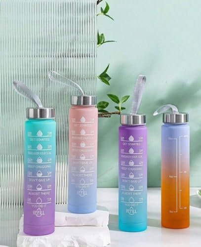 Water Bottle 300ML Motivational Water Bottle With Time Marking BPA Free LeakProof Reusable Sport Drinks Bottle For Gym School And Outdoor Sports