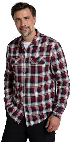 Mountain Warehouse Trace Mens Flannel Long Sleeve Shirt - Lightweight & Breathable Casual Checks Shirt in 100% Cotton with Buttoned Front Pockets - for Travel & Walking Burgundy XXS
