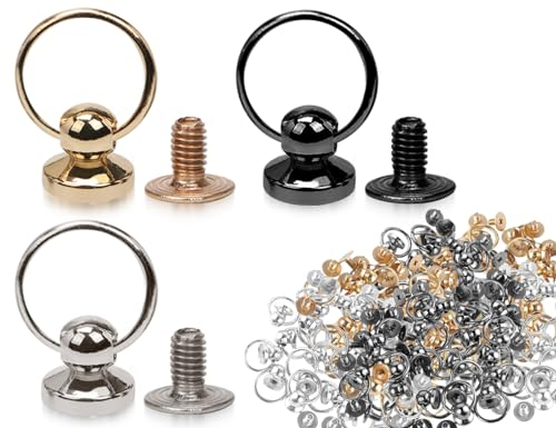 Lhbwhiz 24 Stück O Ring Schraubnieten, Druckknöpfe Nieten, Studs Schraube Ring Nieten mit Ring, 6mm Kopf Button Stud Nieten, 3 Farben(Gold Silber Schwarz)