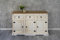 SAM Sideboard Cancun, Pinienholz massiv, weiß lasiert, Kommode mit 3 Türen & 3 Schubladen, Schwarze Metallgriffe, honigfarbene Deckplatte
