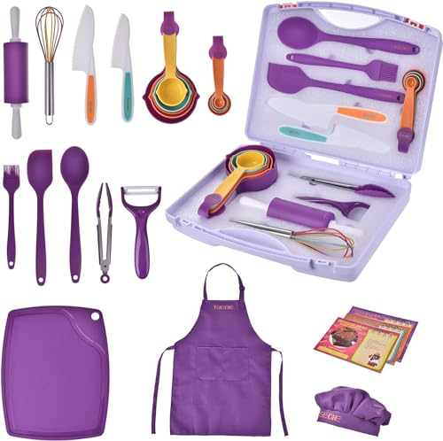 CREATIVECHEF Kid Safe Cooking Utensils 43 PCS Mini Colorful Food Toys Kits for Kid Aged +5 Plastic Kitchen Set Safe Knives Set for Real Cooking Dishwasher Safe