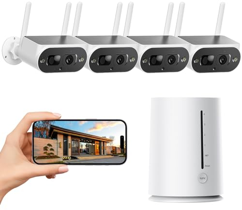 Camcamp 2.5K Überwachungskamera Aussen Akku Solar, Kabellos Überwachungskamera Set mit Integrierte Solarpanel, Farbnachtsicht, 2-Wege-Audio, PIR Bewegungserkennung, IP66, Cloud/SD Storage