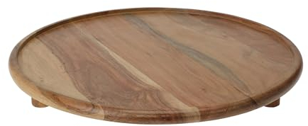 Spetebo Akazienholz Servierplatte rund natur - 37 cm - Holz Servierteller mit Füßen - Tablett aus Akazien Massiv Holz Wurst Käse Tapas Servier Teller Platte