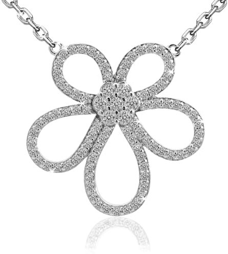 Maison Dianie Collier de Fleur en Argent Sterling 925 et Cubique Collier Femme avec Pendentif Fleur Cubique Cadeau pour l'anniversaire, la cérémonie, le mariage, le Saint-Valentin