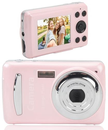 16MP Digital Camera 16X Zoom 1080P HD Video Recording Multi Axis Stabilization, Versatile Applications for Outdoor Travel and Social Gatherings (Pink)