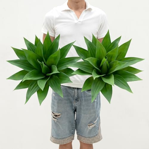 Ttranewsoo Piante di agave artificiale, grandi piante di agave finta, resistenti ai raggi UV, per interni ed esterni, per decorare piante artificiali per piante da esterno (confezione da 2, 55,9 cm)