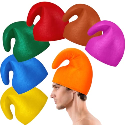 Jadive 7 Stück Zwergenmützen Bunte Zipfelmütze Zwerge Kostüm Wichtelmützen Faschingshüten Gruppenkostüm Zubehör für Erwachsene Karneval Halloween Geburtstag Party Accessoire