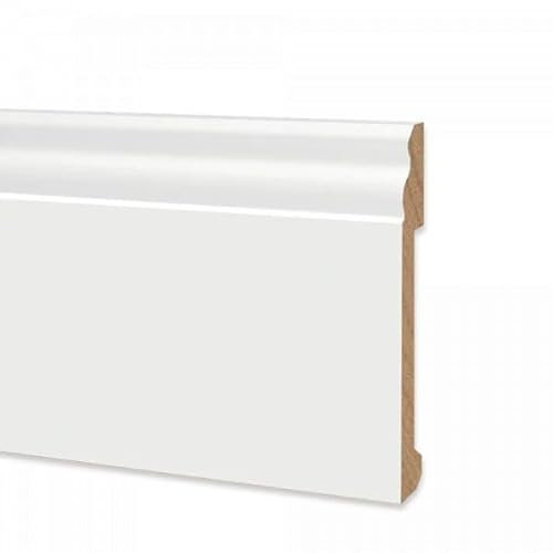 Battiscopa duropolimero alto Ducale bianco - Zoccolo da cucina 2000x140x14 mm - Battiscopa resistente agli urti