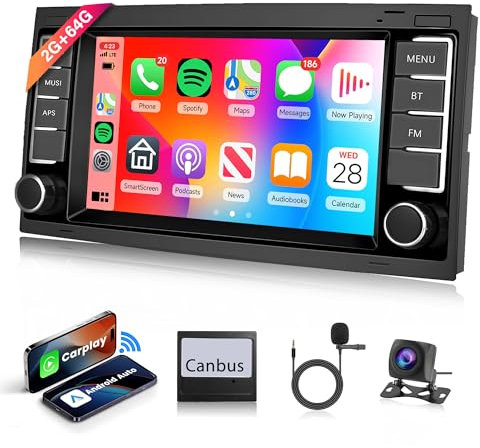 2G+64G Wireless Carplay Android 13 Radio de Coche para VW Touareg 2004-2011 VW Transporter T5 Multivan 2004-2009 de 7 Pulgadas con Android Auto Navi GPS WiFi Bluetooth FM/RDS/Dab/SWC Cámara Trasera