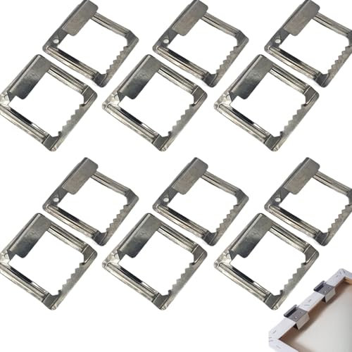 Satz mit 12 Stück Aufhänger für Keilrahmen, Bilderrahmen Aufhänger, Metall Keilrahmen Aufhänger, Bilderrahmenhaken, 39 x 38 x 15mm Keilrahmen aus Metall, zum Aufziehen und Aufhängen von Bilderrahmen