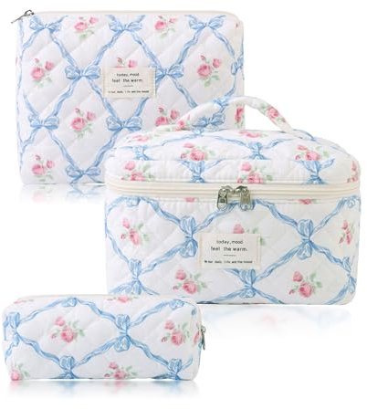 3 Pièces Trousse De Toilette, Grande Trousse De Toilette Trousse De Toilette Femme Trousse Maquillage Trousse Toilette Voyage Trousse Aesthetic Trousse De Toilette Stitch(Fleurs De Losange