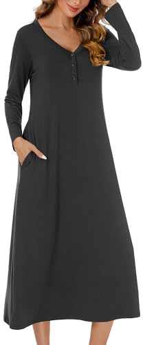 JCQIGOA Chemise de Nuit Femme Longue Chemises de Nuit Femme Coton Allaitement T Shirt de Nuit Pyjama Maternité Chemise de Nuit Femme Manches Longue Grande Taille Casual Col V S-XXL