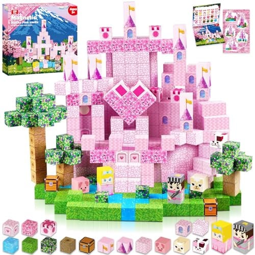 Annexfun Magnetic Building Blocks-100PCS Magnetic Blocks Cubes Tiles, Building Princess Castle Garden STEM Cubes Construction Toys for Kids Girls Ages 3 4 5 6 7 8 9 10 Birthday Gifts