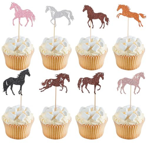 24 Stück Pferde Geburtstagsdeko Cake Toppers, Cupcake-Picks mit Tiermotiv, Party-Dekoration für Pferderennen-Partys, Reitsport-Themen-Geburtstag, Babyparty, Geburtstagsdekorationen