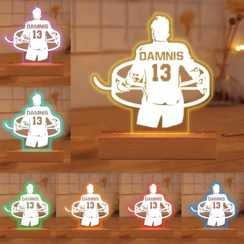 MYZQIFF Personalisierte Hockey Spieler 3D Illsuion Lampe für Jungen, kundenspezifische Namensnummer Dimmable Led Hockey Nachtlicht, Weihnachten Geburtstag Hockey Geschenke