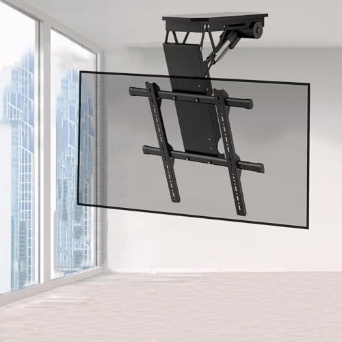Soporte de techo eléctrico para TV - Soporte de pared para TV, soporte de techo para TV abatible motorizado, se adapta a la mayoría de los televisores de 50-70/50-90 pulgadas, con control remoto y co