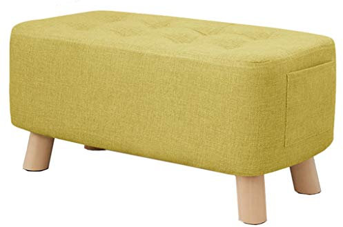 Leinen-Fußhocker, Ottomane, Bank mit Stauraum, Fußstütze, Hocker, Sitz, Tisch, Pouf, gelber Samt, gepolstert, 60 x 28 x 29 cm