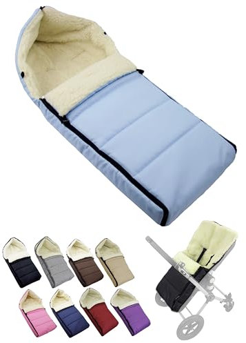 Fußsack [Winterfußsack für Kinderwagen] Buggy Babyschale oder Schlitten Babyfußsack mit Lammwolle kuschelig warm waschbar 108cm (hellblau)