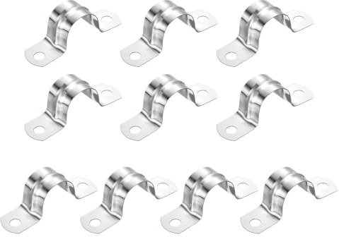 sourcing map 12Pcs Rigid Pipe Straps, 20mm(0.79) 304 Stainless Steel 2 Hole U-Shaped Bracket Tube Hanger Pipe Clamps for Fixing Pipe Cable