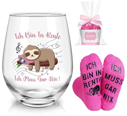 Joymaking Weinglas mit Lustigen Socken Rentner Geschenk Frau, Renteneintritt Ruhestand Pension Faultier Geschenk Frauen, Abschiedsgeschenk Kollegen Rente 17oz