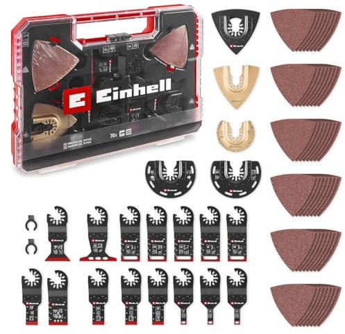 Original Einhell XXL-CASE 70-tlg. Multitool-Set (BiM/CrV-Tauchsägeblätter, HCS/HM/BiM-Halbrund-Sägeblätter, HM-Delta-Raspel, Delta-Trägerplatte, Schleifpapier, Dremel-Adapter)