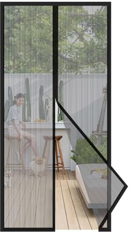 Sekey Zanzariera magnetica per porta senza forature, tenda da balcone, zanzariera con nastro adesivo, 90 x 220 cm, colore nero