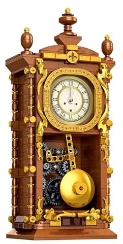 Retro Pendeluhr Bausteine Bausatz, 751Stück Vintage Pendel Uhr Klammerblöcke Kit, Simulierter Mechanismus Uhren Modell Spielzeug, Ideen Geschenke für Heimdekoration und Sammler Kinder Erwachsen(T2109)