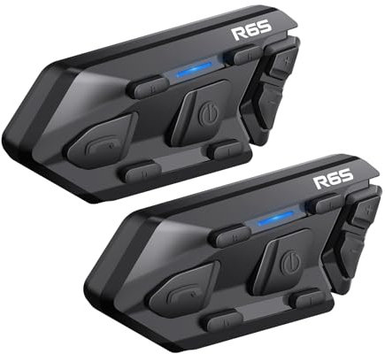 WAYXIN R6S interphone moto Jusqu'à 6 Pilotes, Bluetooth Communication avec Contrôle Vocal pour Interphone 2 Personnes, Bluetooth casque moto Annulation du Bruit DSP&CVC/HiFi/Imperméable/Universel(deux