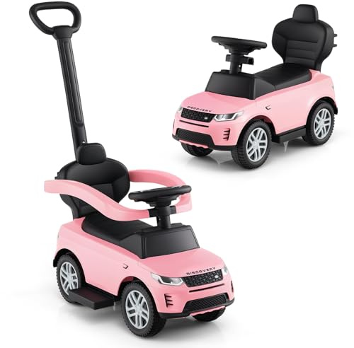 Licensed Landrover Push Car for Toddlers by INFANS, 3 in 1 Sliding Walking Car with Push Handle, Horn, Music, Underneath Storage, Foot-to-Floor Ride on Toys for Boys Girls (Pink)