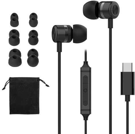 MORMOQUE USB C Headphones for iPhone 15 16 17,for Samsung S20-S23 A53 A54 Type C Wired Earbuds,Built-in Microphone Hi-Fi Bass Earphones,4.9ft Long Cord Magnetic in-Ear Ear Buds with 6 Ear Tips(Black)
