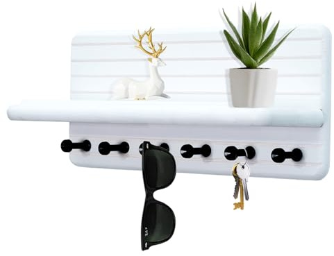 Jemyxhw Schlüsselbrett mit Ablage und 6 Haken, Schlüsselbrett Holz, Schlüsselhalter Schlüsselkasten Weiß Schlüsselboard für Eingangsbereich, Flur, Küche (Weiß)