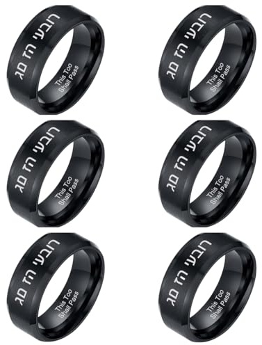 6pcs This Too Shall Pass hebräische Ringe, jüdische Judaica Hochzeitsbänder für Männer Frauen, inspirierende Schema Schmuck Israel Mantra graviert Ringe zu inspirieren