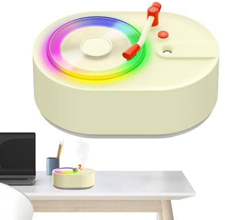 Small Humidifier | Record Bedroom Humidifier Room Fragrance Diffuser,Quiet Machine Rechargeable Cool Gadgets, Colorful Ambient Lighting Cute Decor Desk Accessories for Home