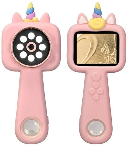 QUBAI 600x Mini Mobile Phone Microscope for Kids, 2.4 IPS, USB, LED, Physical & Digital, Portable, Ages 3+, for Outdoor & Discoveries - Pink