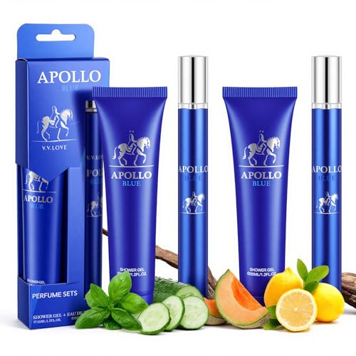 Parfums Homme,Coffret Cadeau pour Homme, Lot de 2 Eau de Toilette et 2 Gel Douche，Facile à Transporter,Parfum Longue Durée, Notes de Citron, Sauge et Accords Aquatiques