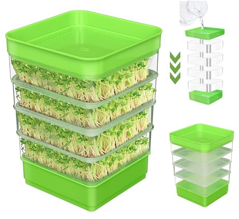 ohbien 4 Tier Seed Sprouter Kit Stackable with Drain Holes and Drain Tray | Kitchen Microgreens Growing Kit, High Budding Rate, Fresh Bean Seed Sprouter Tray for Beans Alfalfa Seeds