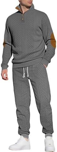 MEDUOLA Zweiteiliger Herren-Anzug, langärmeliges Hemd mit Stehkragen und Hose, Herren-Sportbekleidungsset mit Plissee-Muster