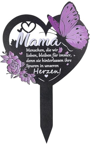 Grabschmuck Wetterfest, 30,5cm Grabstecker Herz mit Spruch Mama, Edelstahl Grabdekoration Wetterfest, Grabgesteck Friedhof Grabdeko, Grabschmuck Gedenktafel, Gartenstecker für Draußen Garten Grab Deko