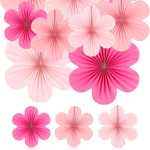 JYXNU 9 pezzi Rosa Ventilatori di Carta, Decorazione di Fiori di Carta da Appendere, Ventagli di Decorazione Ghirlanda, per matrimoni, Matrimoni, Baby Shower, Compleanni, Feste Autunnali, Natale