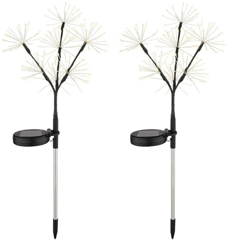 Solarleuchte Feuerwerk-Optik Stecklampe Solar Deko Solarleuchte Erdspieß Gartenleuchte, Edelstahl, LED warmweiß, H 60 cm, 2er Set