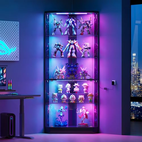 175cm Eckvitrine mit RGB Beleuchtung,Intelligente Sensorik für Wohnzimmer