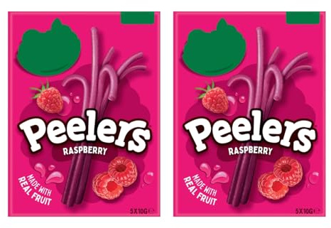 Peelers Raspberry Flavour Candy Straws, Made with Real Fruit, Gluten Free, Vegan, 5x10g,Pack Of 2
