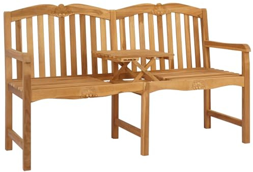 vidaXL Handgefertigte Rosenbank Natur 155 x 60 x 94 cm Massivholz Teak, Teakbank für den Garten, gemütliche Sitzgelegenheit, rustikales Patio-Möbel, wetterfestes beige Holz