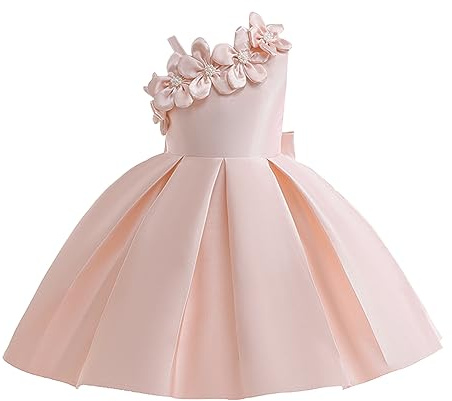 Vestito da bambina monospalla in raso da principessa, tinta unita, Colore: rosa., 4-5 Anni