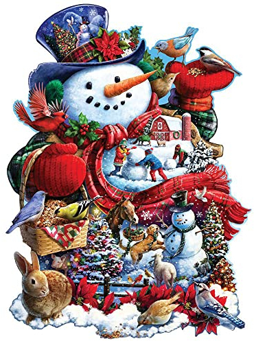 Bits and Pieces - 750 Piece Shaped Jigsaw Puzzle for Adults - Happy Holiday Snowman - 750 pc Christmas Jigsaw by Artist Larry Jones