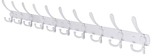 Dseap Wall Mounted Coat Rack - 96cm Long 10 Tri Hooks, Heavy Duty Stainless Steel Metal Coat Hanger Rail Wall Hooks for Coats Hats Clothing Clothes Purse Mudroom Entryway, White