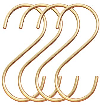 TentHome 4x S-Haken Anti-Rost Küchenhaken Hängehaken S-förmige Kleiderhaken Handtuchhaken Messing S Hanger für Küche Bad Kleider Kleiderbügel, Gold